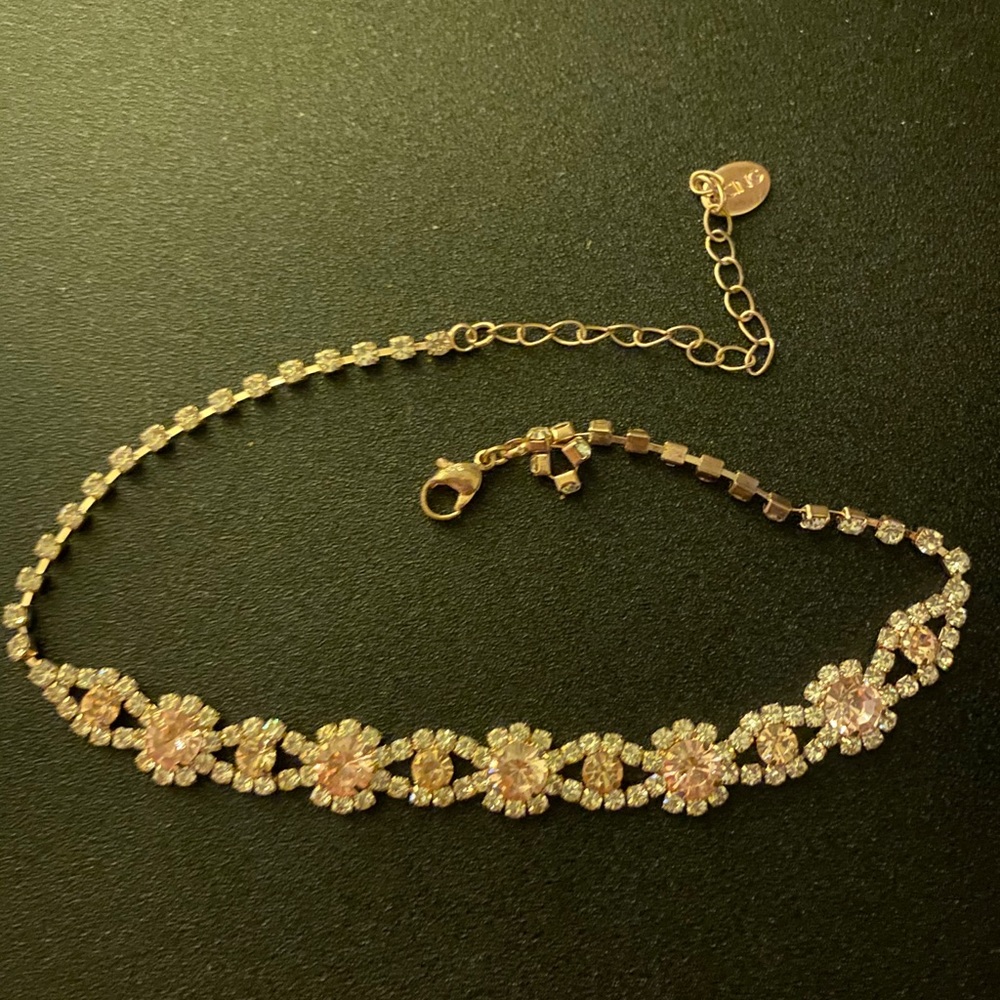 Pink and silver flower choker